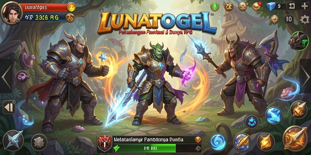 Tampilan gameplay RPG yang menegangkan di LUNATOGEL.