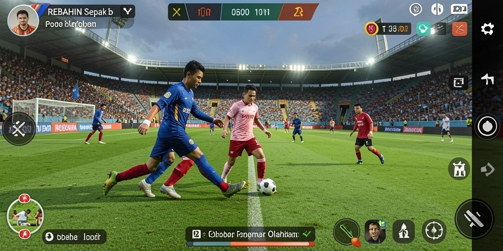 Tampilan gameplay yang mendebarkan di lapangan sepak bola.